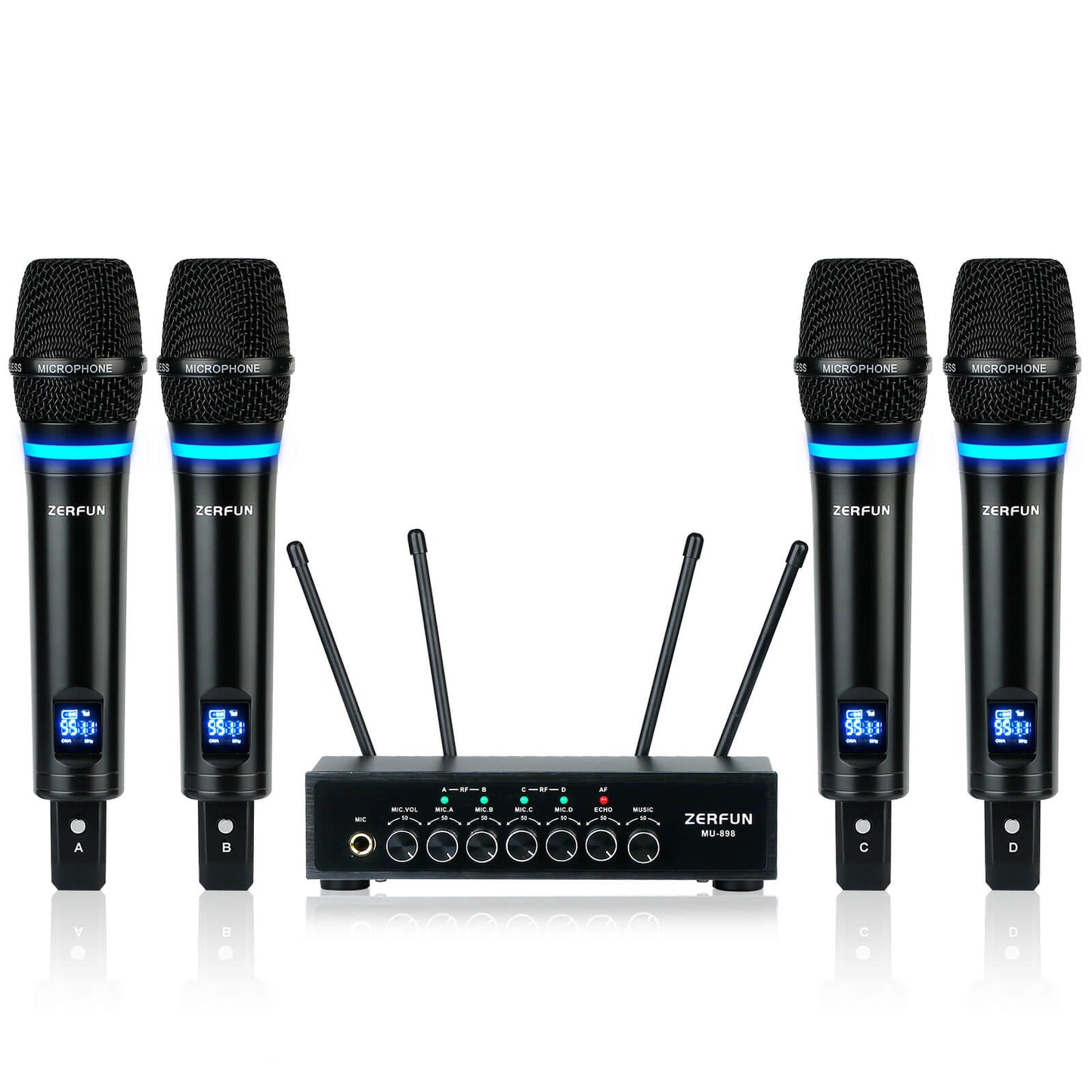UHF Rechargeable Wireless Microphone System 4 Channel (ZERFUN MU-898)