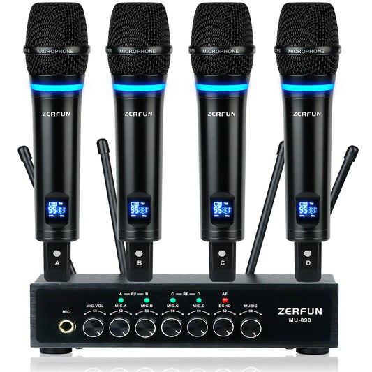 UHF Rechargeable Wireless Microphone System 4 Channel (ZERFUN MU-898)