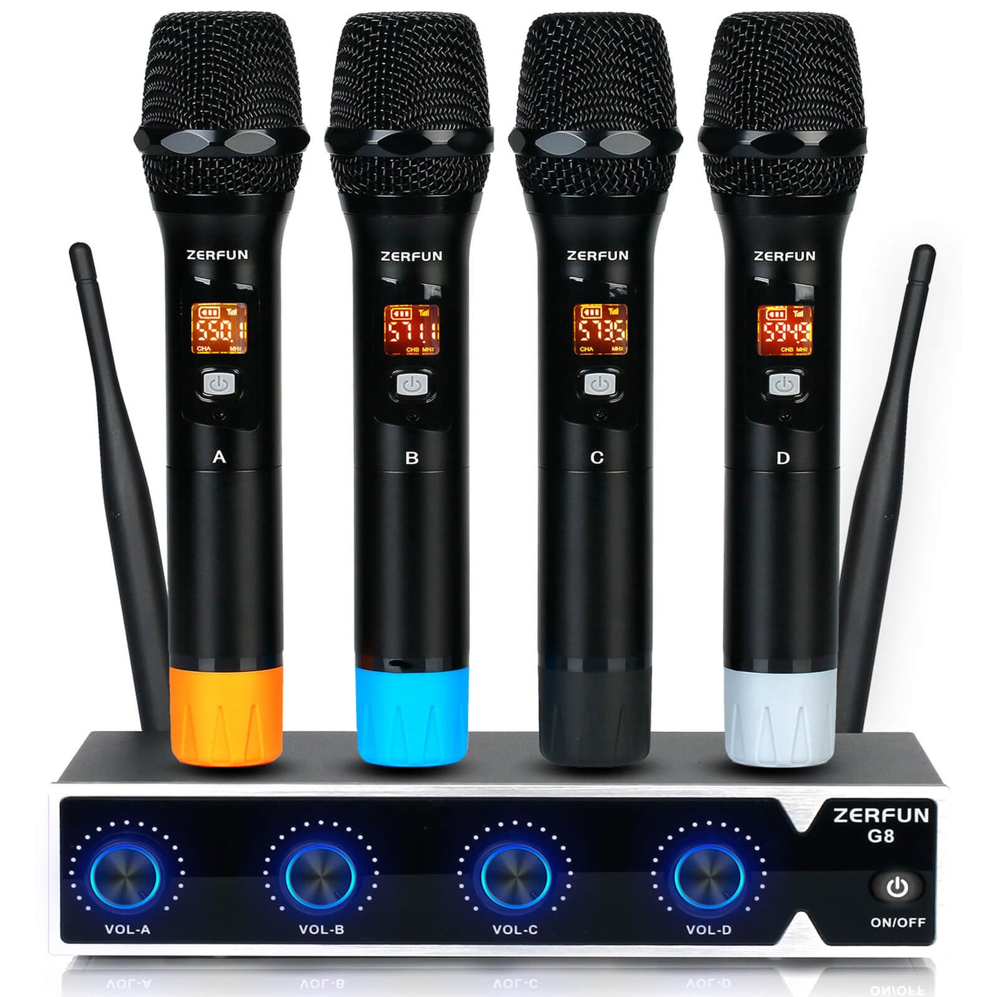 4 Channel Wireless Microphone System (ZERFUN  G8 Battery 4 Handheld)