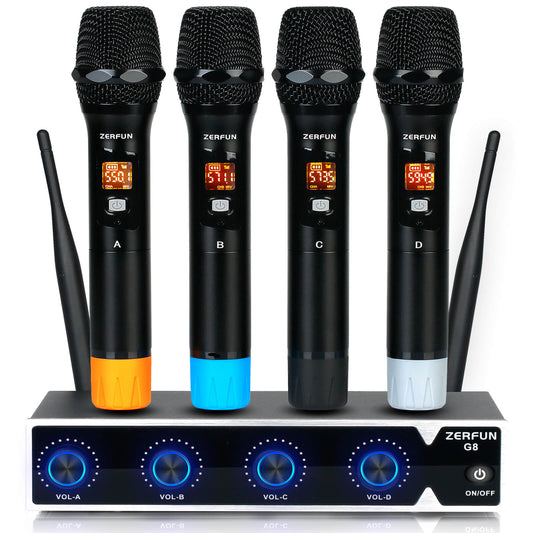 4 Channel Wireless Microphone System (ZERFUN  G8 Battery 4 Handheld)