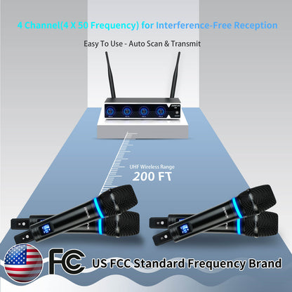 UHF Rechargeable Wireless Microphone System 4 Channel (ZERFUN G8 Pro)