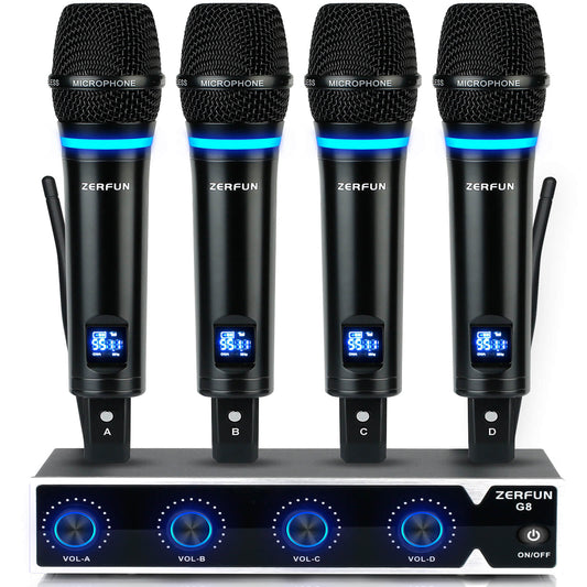 UHF Rechargeable Wireless Microphone System 4 Channel (ZERFUN G8 Pro)