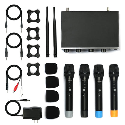 4 Channel Wireless Microphone System (ZERFUN  G8 Battery 4 Handheld)