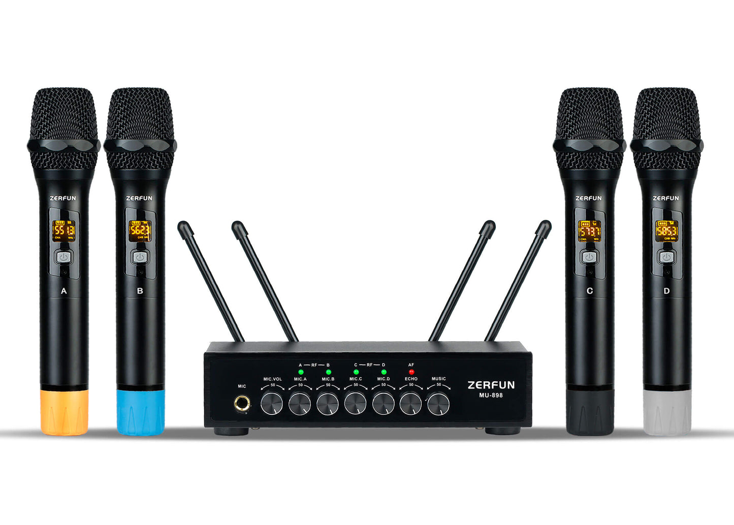 Pro Wireless Microphone System 4 Channel (ZERFUN MU-898 Battery 4 Handheld)