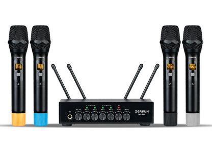 Pro Wireless Microphone System 4 Channel (ZERFUN MU-898 Battery 4 Handheld)